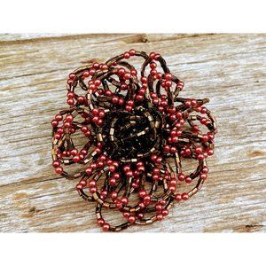 Vintage Brown Beaded Flower Brooch